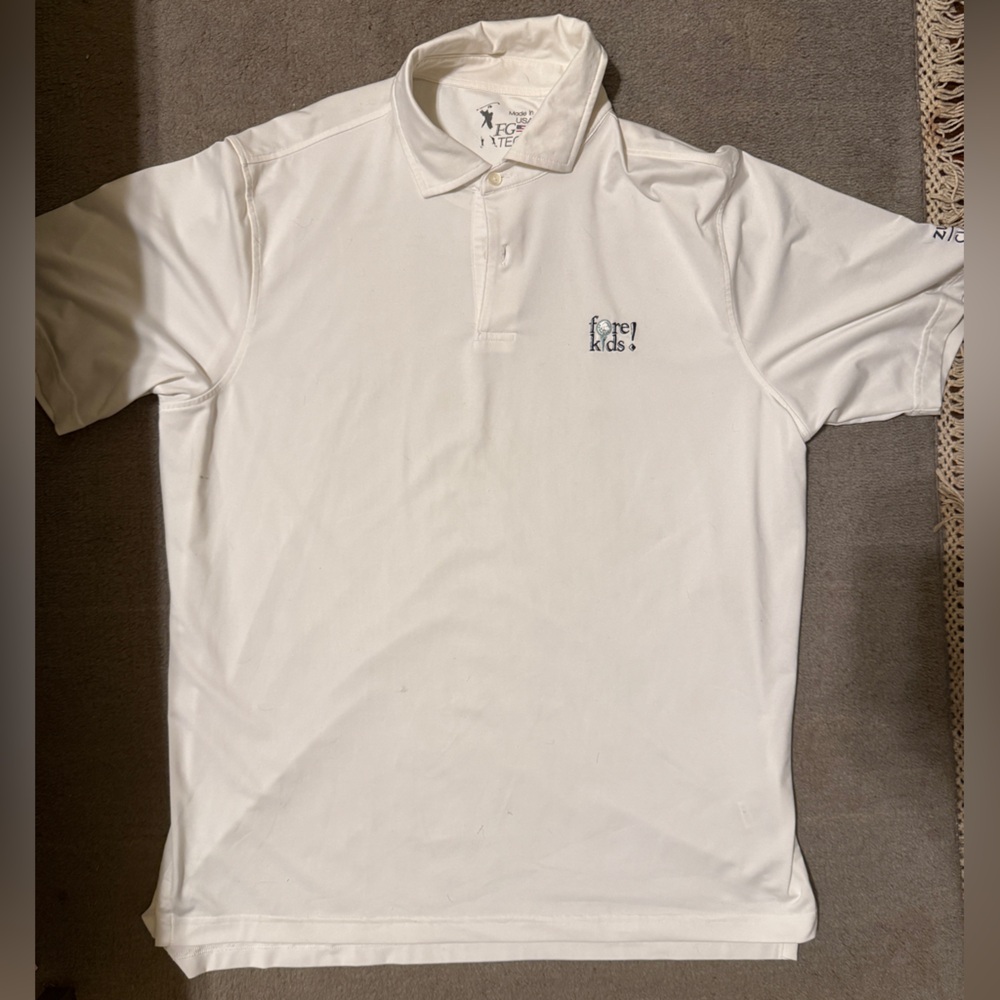 FG Tech Men’s Large White Golf Polo NWOT Zurich Classic Fore Kids Logo